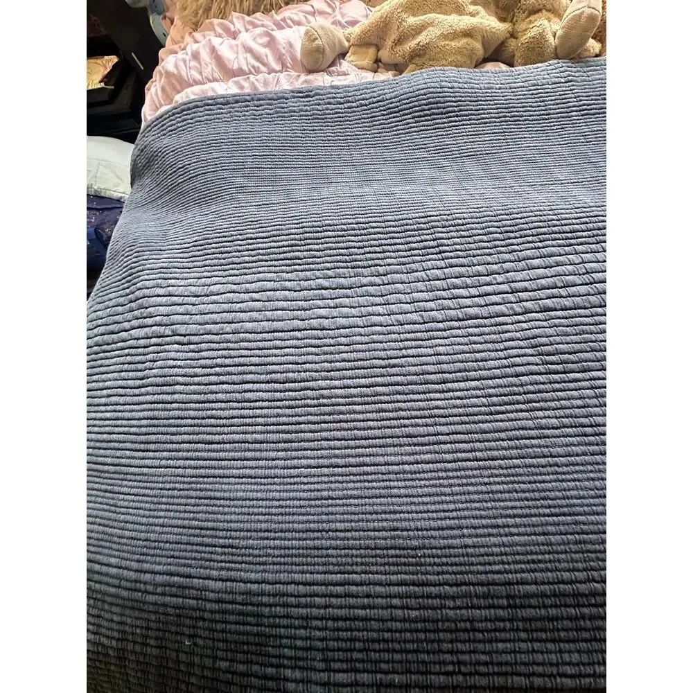 West Elm Organic Cotton Crinkle Quilt Coverlet Full Queen Slate Blue 92x88